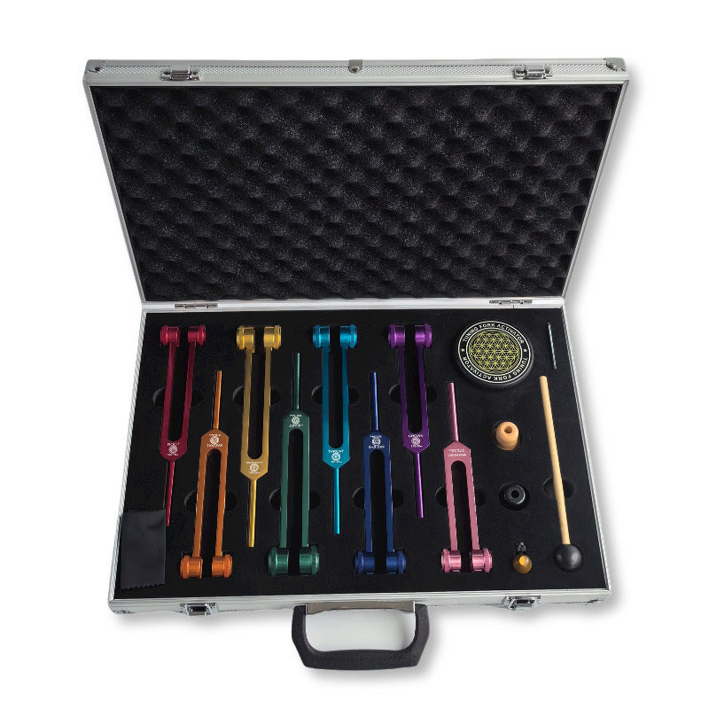 8-Piece Sound Meditation Tuning Fork Set - Cosmic Octave Frequencies - Premium Aluminum