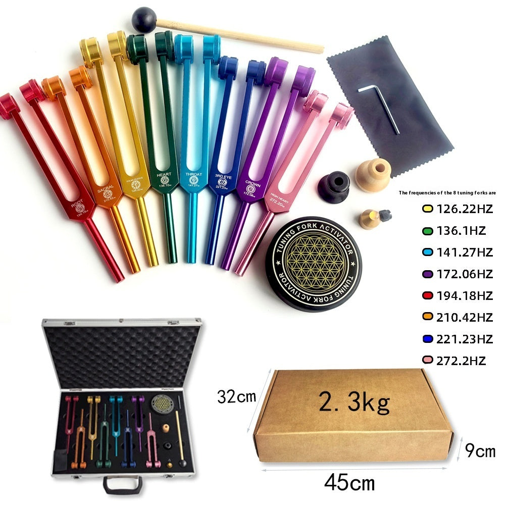 8-Piece Sound Meditation Tuning Fork Set - Cosmic Octave Frequencies - Premium Aluminum